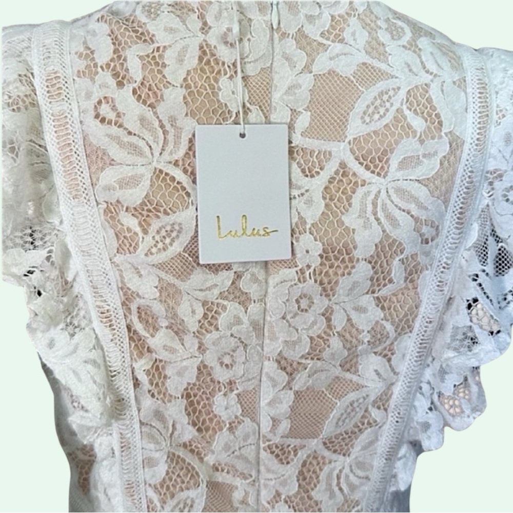 Lulus White Lace Nude Color Lining Formal NWT - Picture 6 of 8